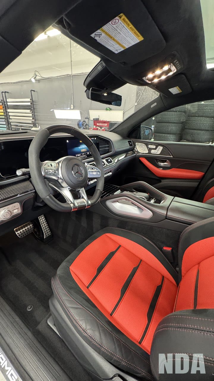 Detailed interior of a white Mercedes-AMG GLE 63 S Coupe