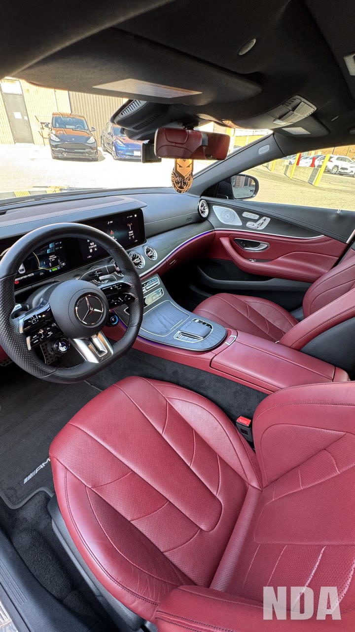 Detailed interior of a selenite/nardo grey Mercedes-AMG CLS 53